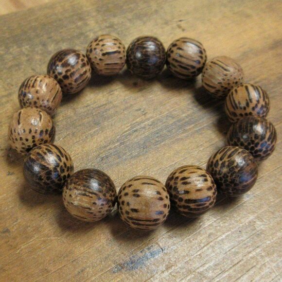 MERRISOTA JEWELRY Coconut Palm Tree Wood Stretch Bracelet Womens Size 7 Inch NEW - Picture 1 of 7